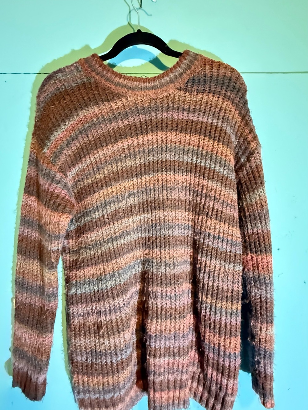 a.n.a Striped Crewneck Sweater in Pink and Brown Tones